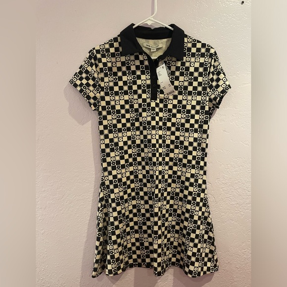 NWT Urban outfitters Black and White Retro checkered flower dress - Picture 1 of 3
